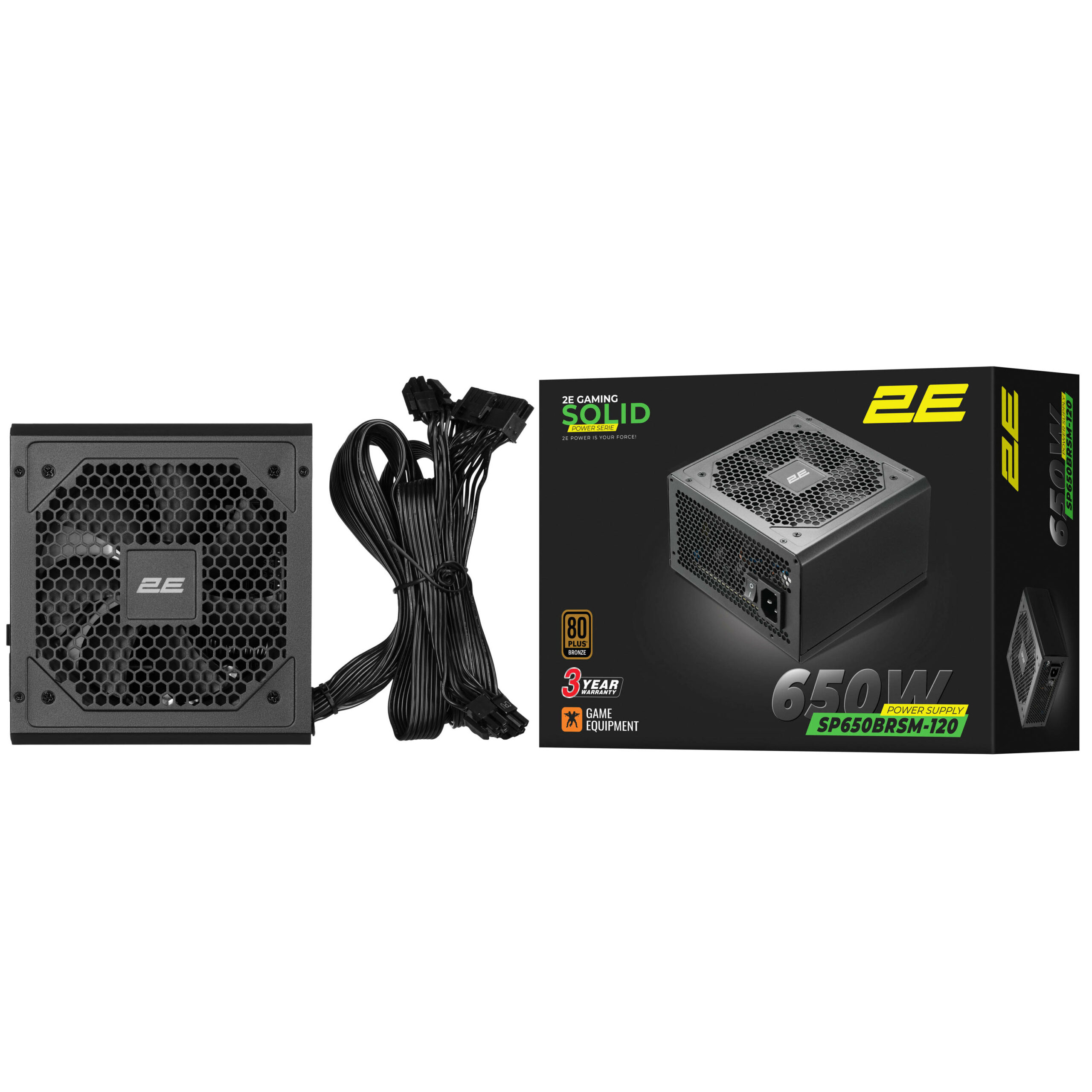 Блок живлення 2E GAMING Solid Power  (650W), >85%, 80+ Bronze, 120мм, 1xMB 24pin(20+4), 2xCPU 8pin(4+4), 3xMolex, 6xSATA, 4xPCIe