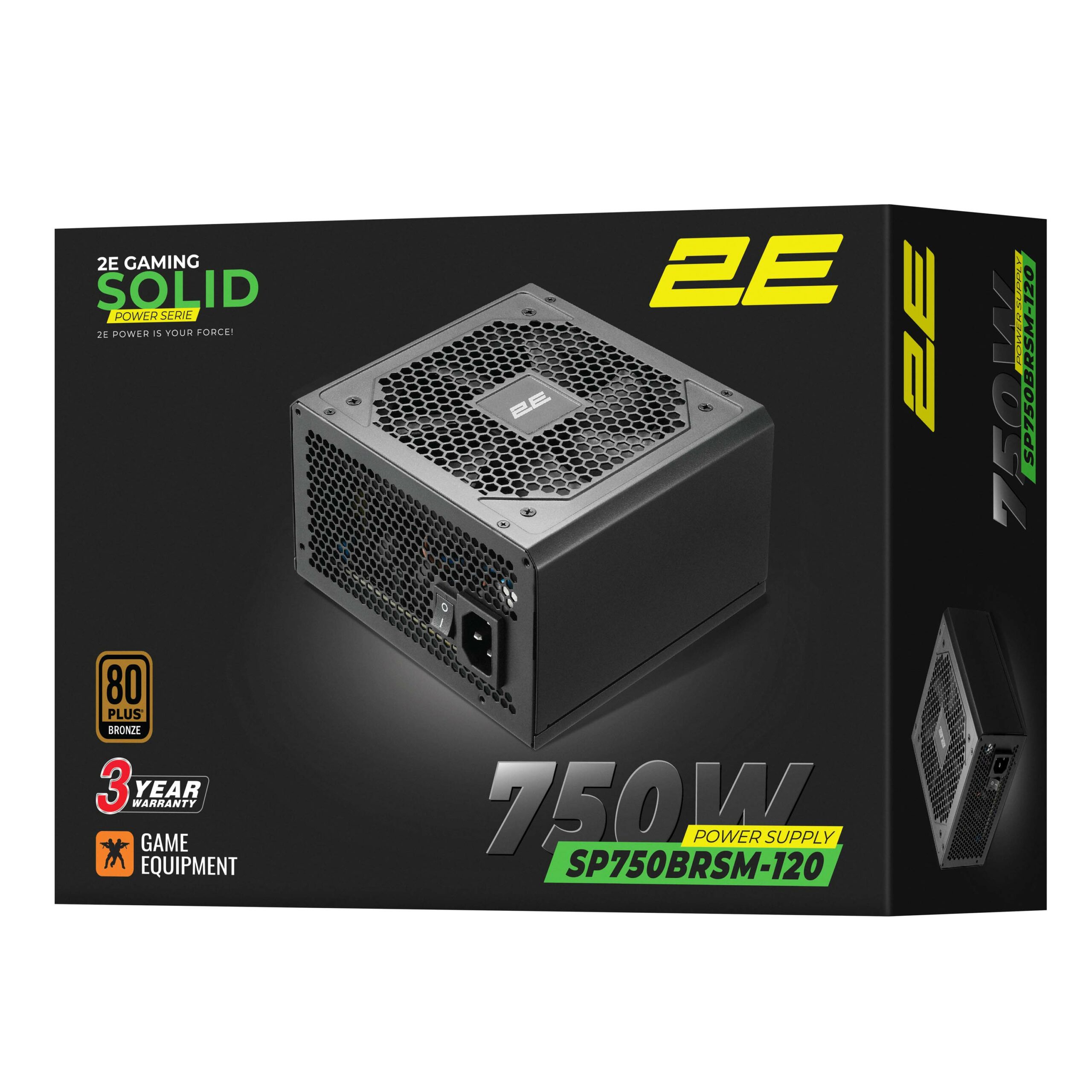 Блок живлення 2E GAMING Solid Power  (750W), >85%, 80+ Bronze, 120мм, 1xMB 24pin(20+4), 2xCPU 8pin(4+4), 3xMolex, 6xSATA, 4xPCIe