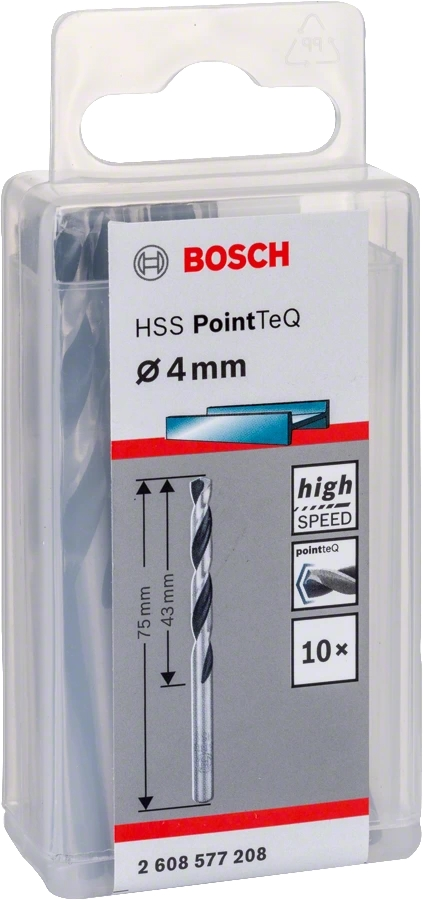 Сверло для металла Bosch HSS-PointTeQ, 4х43х75мм, 10шт (2.608.577.208)