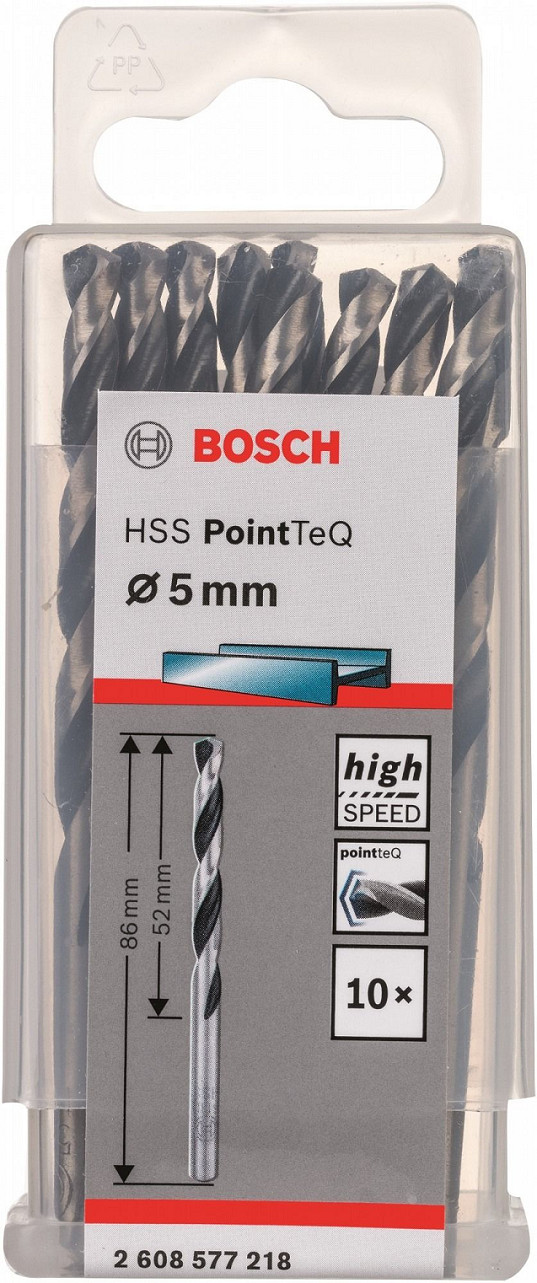 Свердло для металу Bosch HSS-PointTeQ, 5х52х86мм, 10шт (2.608.577.218)