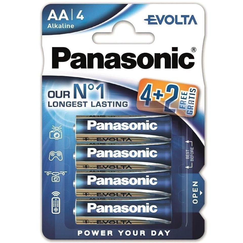 Батарейка Panasonic Evolta AA BLI(4+2) Alkaline (LR6EGE/6B2F)