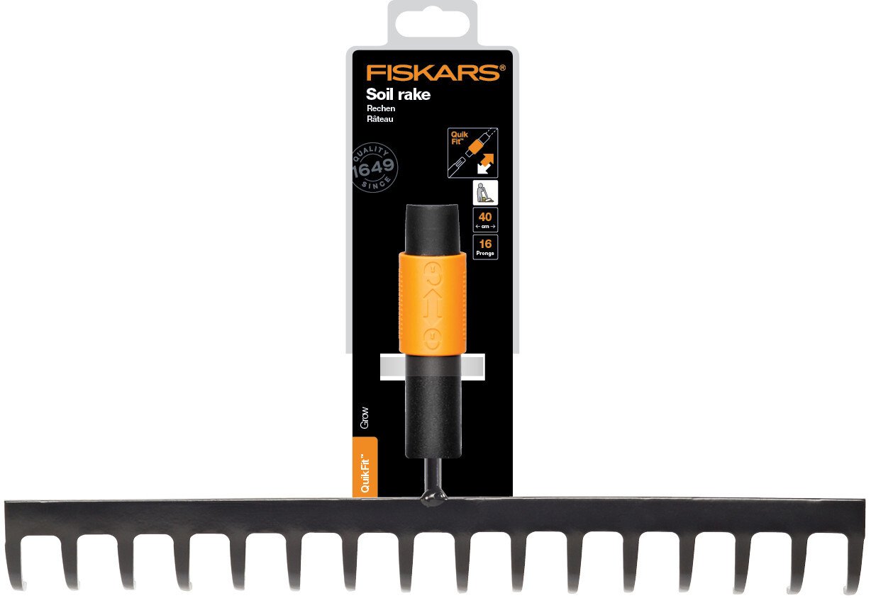 Граблі для грунту 16 зубів Fiskars QuikFit, 40 см, 493г