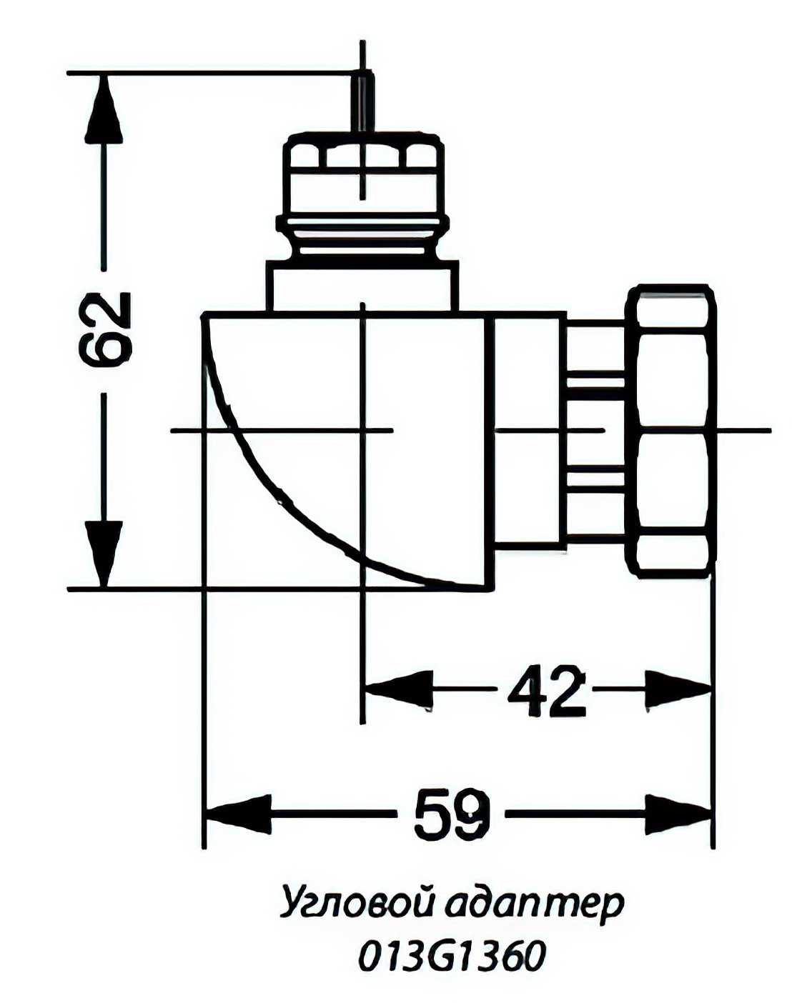 Угловой адаптер Danfoss для термостатических головок RA, резьба М30х1.5 (013G1360)