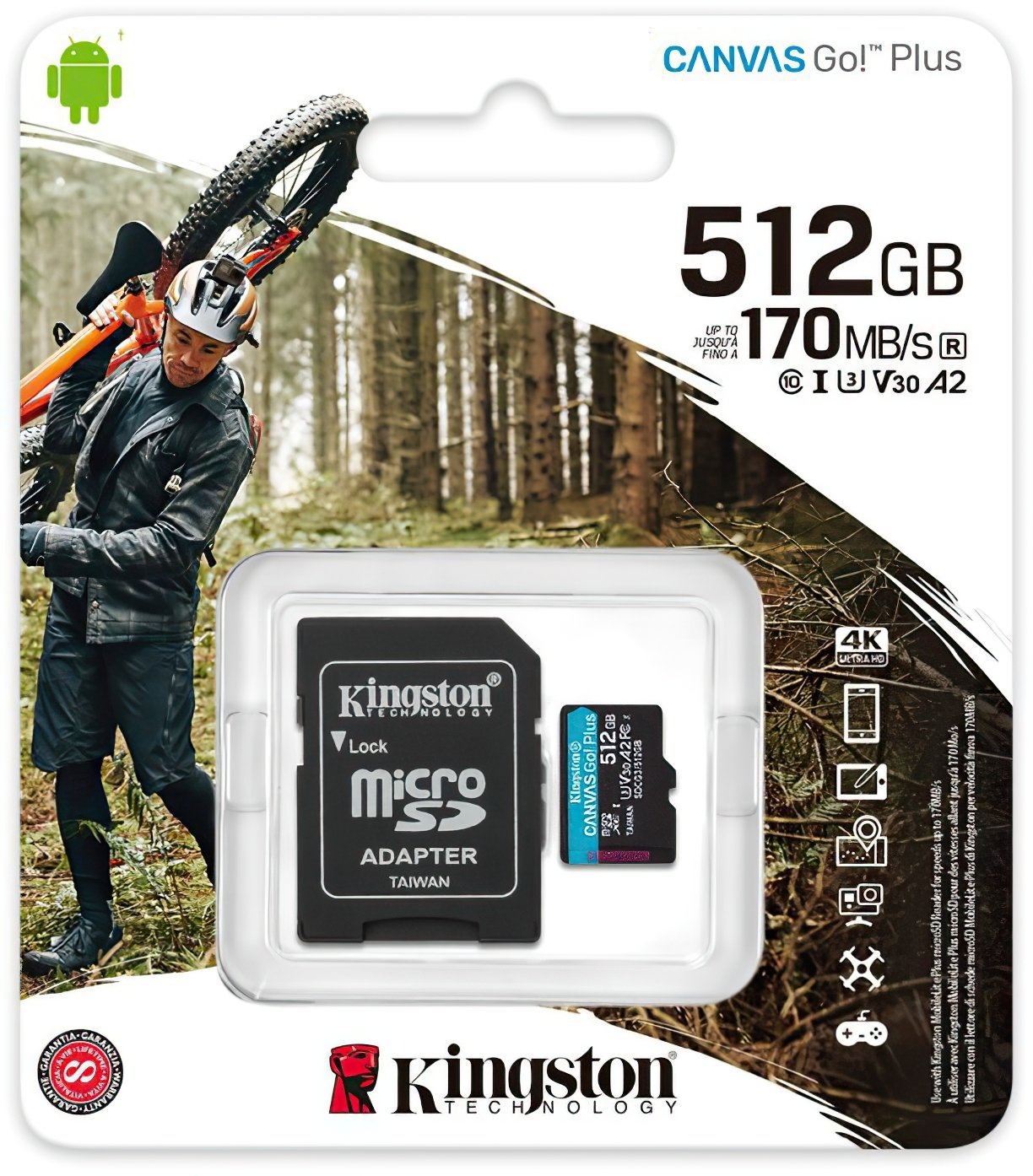 Карта пам'яті Kingston microSDXC 512GB Canvas Go Plus 170R A2 U3 V30 + SD адаптер (SDCG3/512GB)