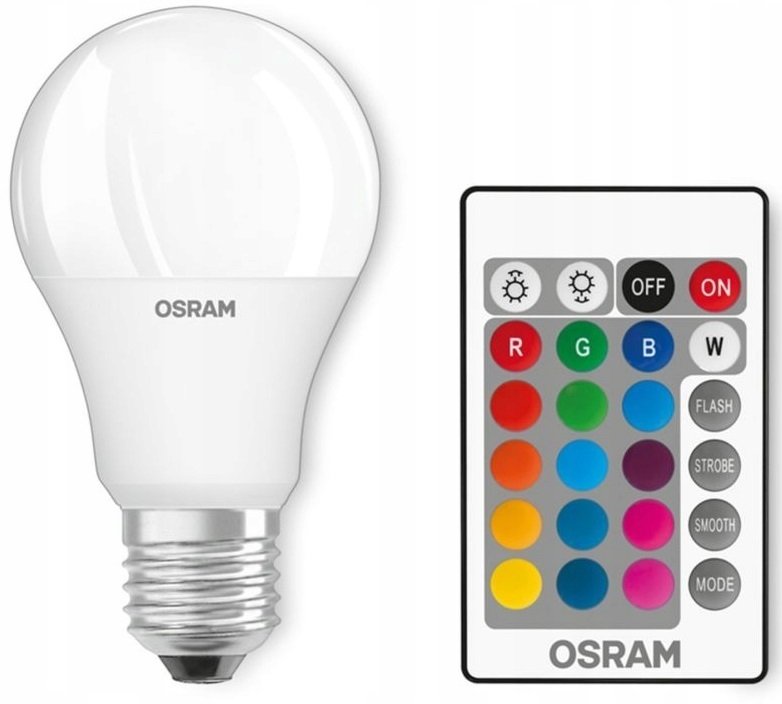 Лампа світлодіодна Osram Led E27 9W 2700К+RGB 220V A60+пульт дистанційного керування (4058075430754)