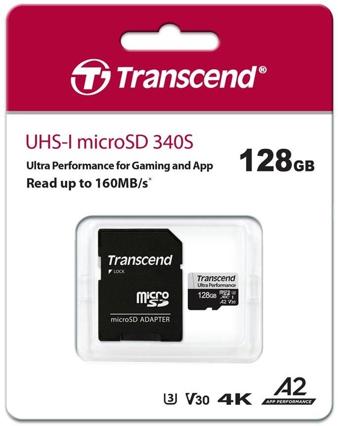 Карта памяти Transcend microSDXC 128GB C10 UHS-I U3 A2 R160/W125MB/s + адаптер SD (TS128GUSD340S)