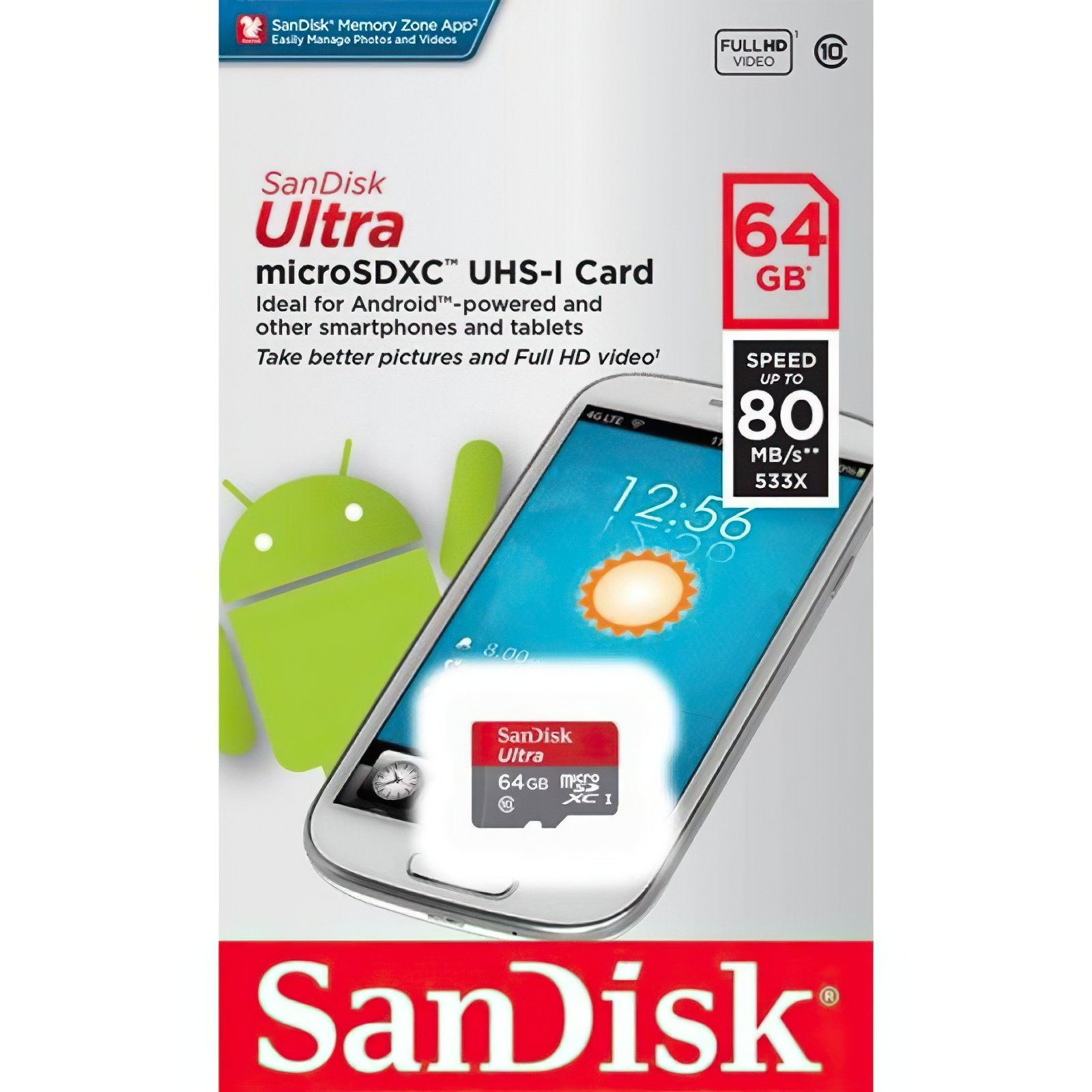 Карта пам`яті SanDisk microSDHC 64GB C10 UHS-I R100MB/s Ultra (SDSQUNR-064G-GN3MN)