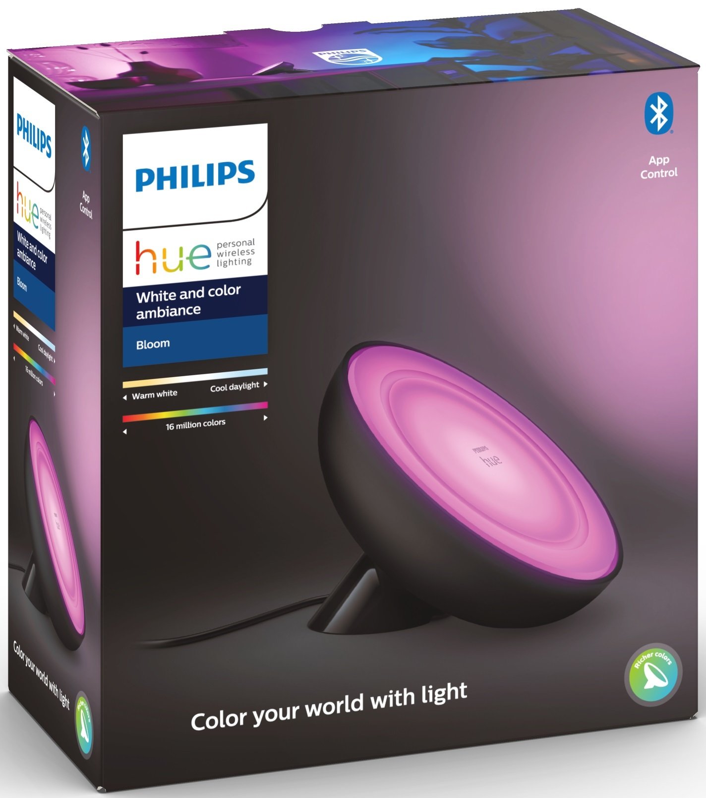 Настільний світильник Philips Hue Bloom, 2000K-6500K, Color, Bluetooth, з регулюванням яскравості світла, чорний