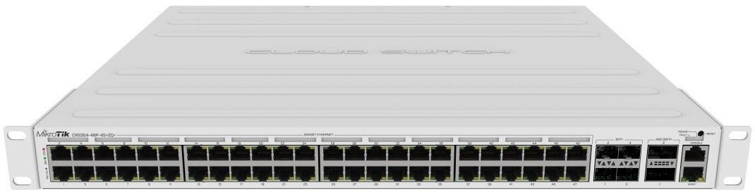 Комутатор MikroTik CRS354-48P-4S+2Q+RM 48xGE PoE, 4xSFP+, 2xQSFP+ 40Gbit, 802.3af/at 700W