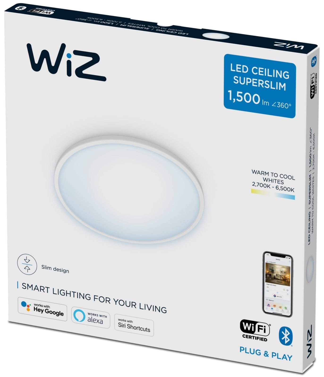 Розумний світильник стельовий WiZ SuperSlim Ceiling 16W 2700-6500K Wi-Fi білий (929002685101)