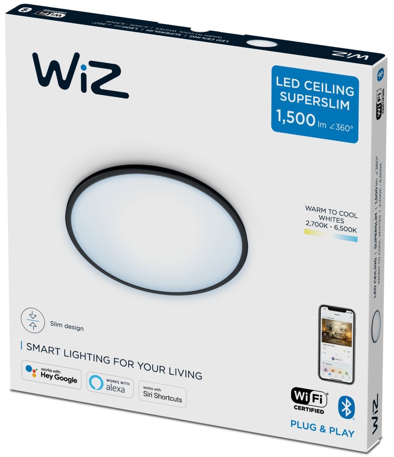 Розумний світильник стельовий WiZ SuperSlim Ceiling 16W 2700-6500K Wi-Fi чорний (929002685201)