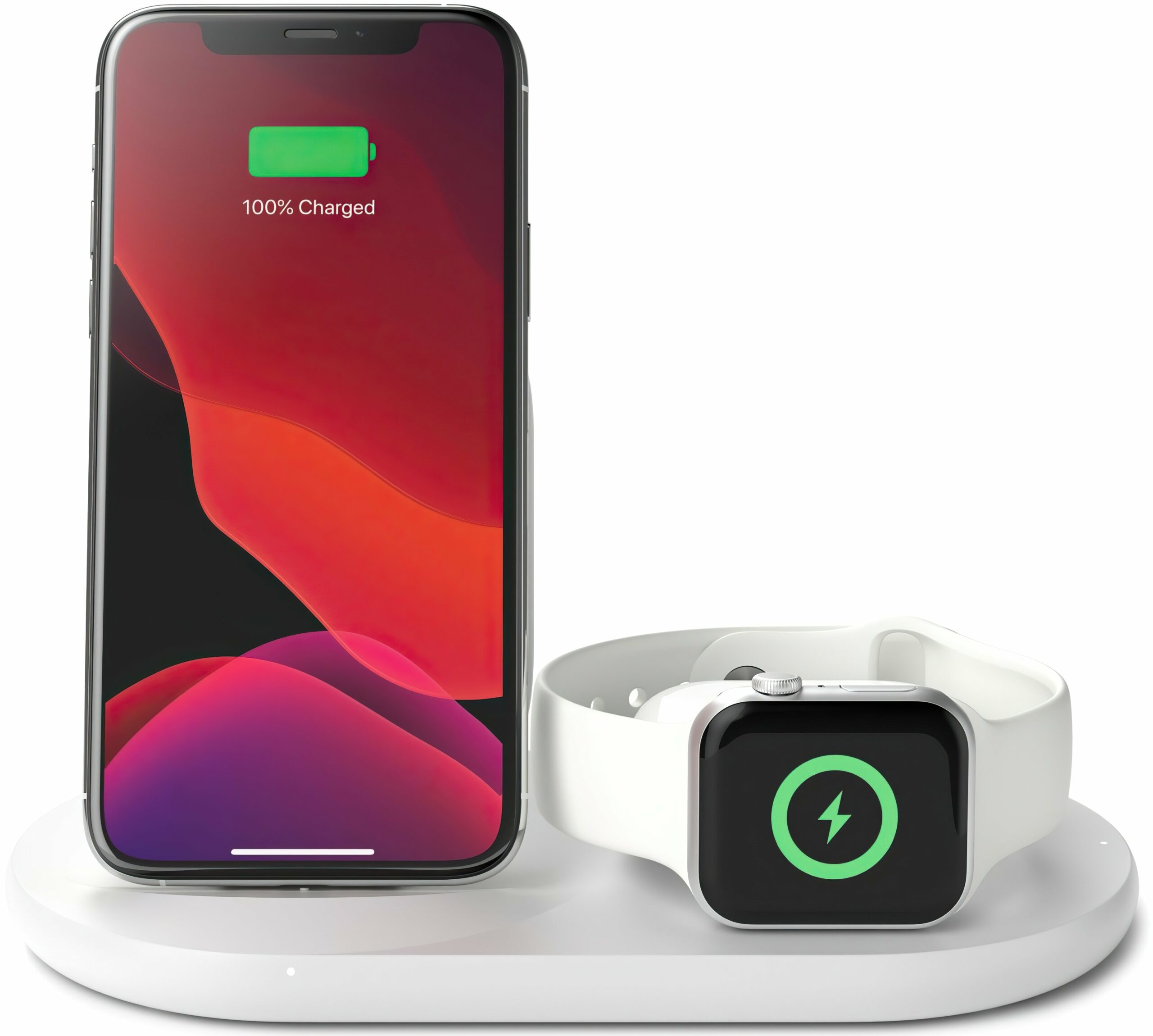 Бездротовий зарядний пристрій Belkin 3-in-1 Wireless Pad/Stand/Apple Watch, white (WIZ001VFWH)