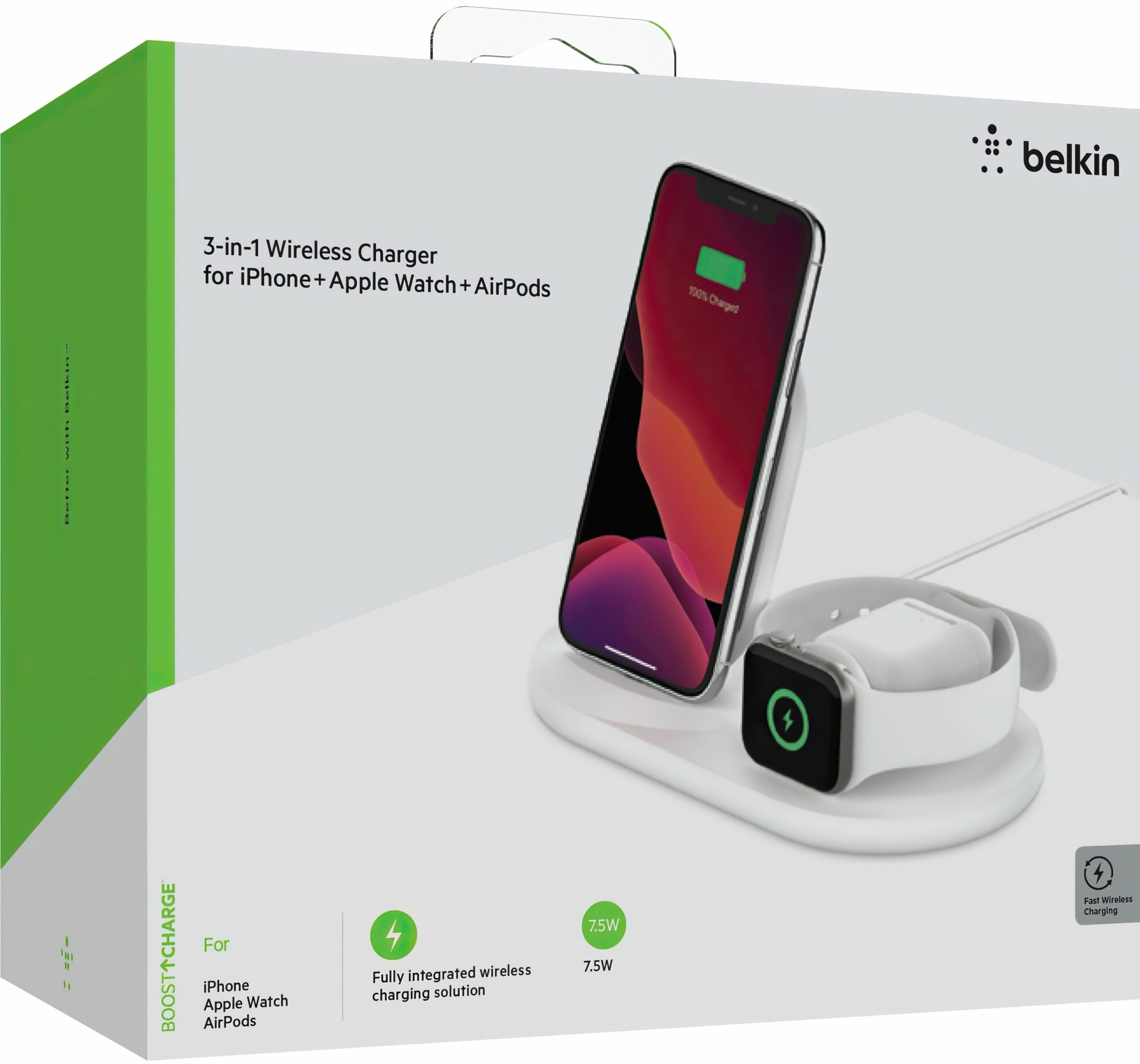 Бездротовий зарядний пристрій Belkin 3-in-1 Wireless Pad/Stand/Apple Watch, white (WIZ001VFWH)