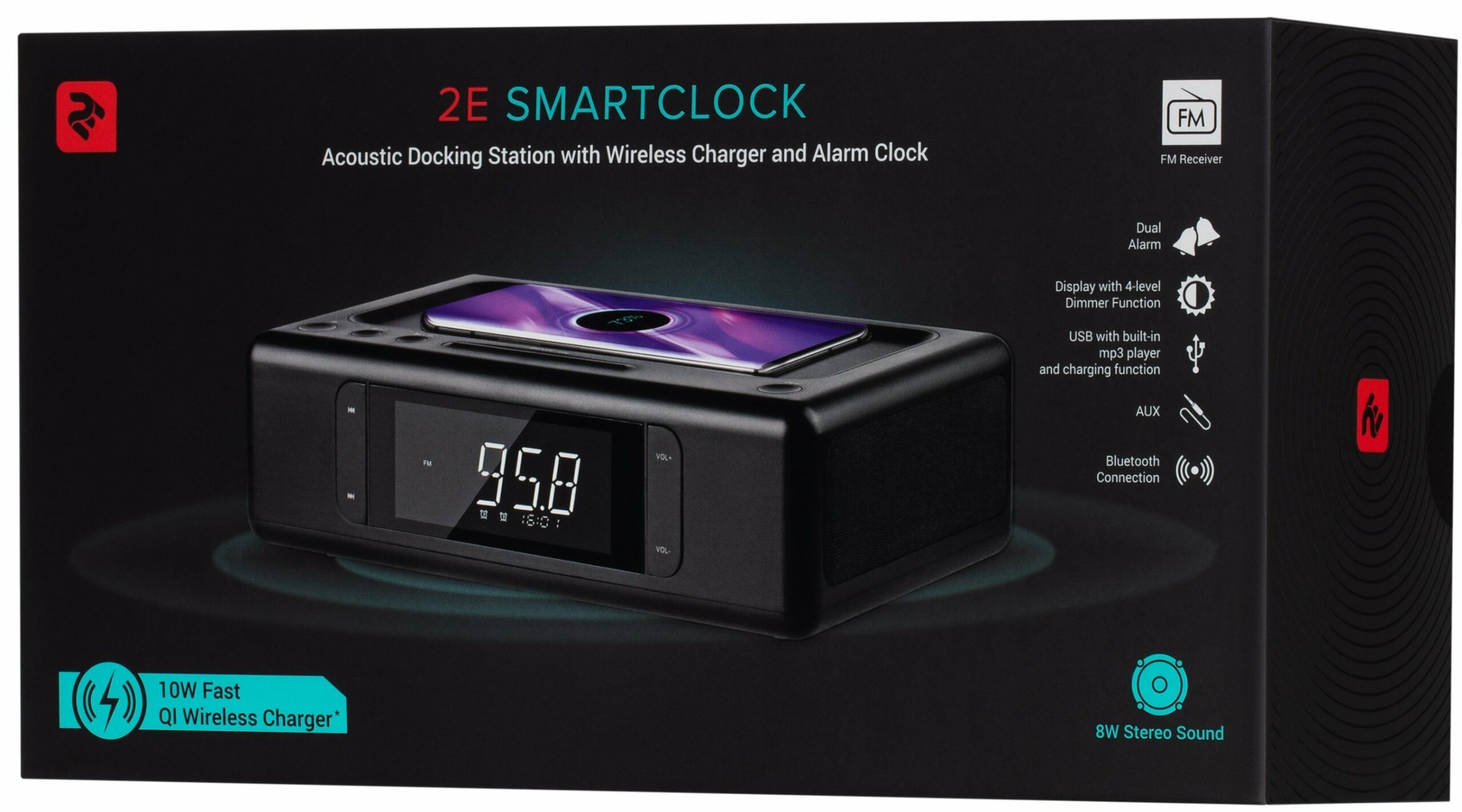 Акустична док-станція 2E SmartClock Wireless Charging Black (2E-AS01QIBK)