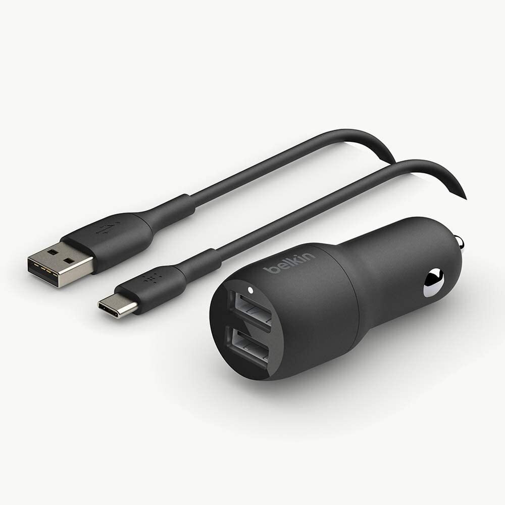 Автомобільний зарядний пристрій Belkin Car Charger 24W Dual 2*USB-A + cable USB-C 1m, black (CCE001BT1MBK)