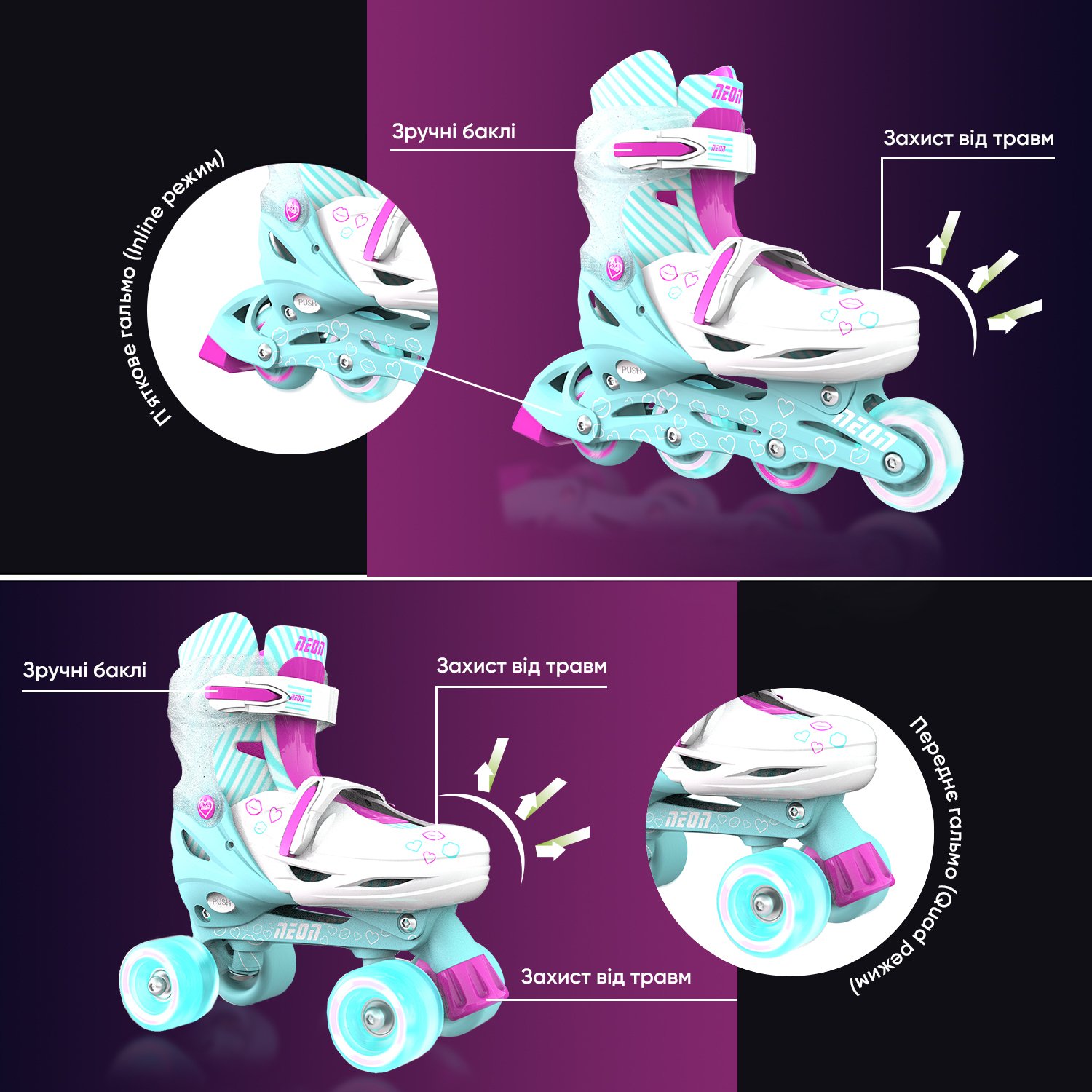 Роликовые коньки Neon Combo Skates Бирюзовый (Размер 30-33)