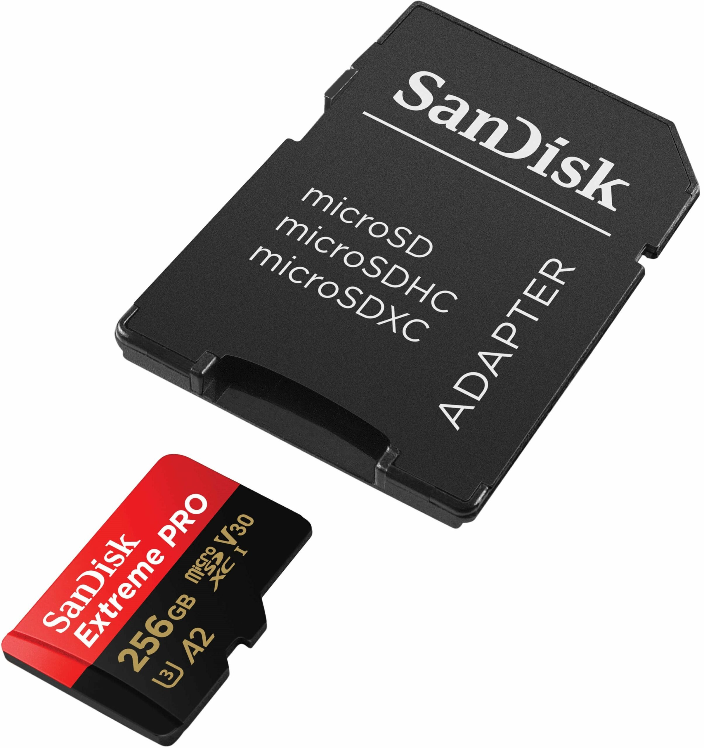 Карта пам`яті SanDisk microSDXC 256GB C10 UHS-I U3 R200/W140MB/s Extreme Pro V30 + SD адаптер (SDSQXCD-256G-GN6MA)