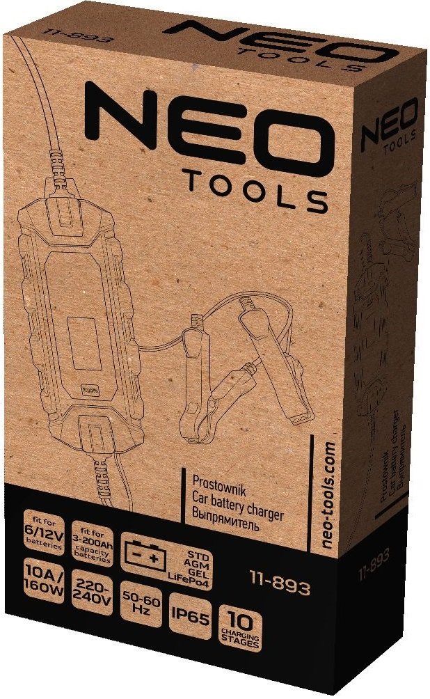 Зарядний пристрій Neo Tools, 6/12V 10А 3-200Ah для STD/AGM/GEL/LiFePo4 (11-893)