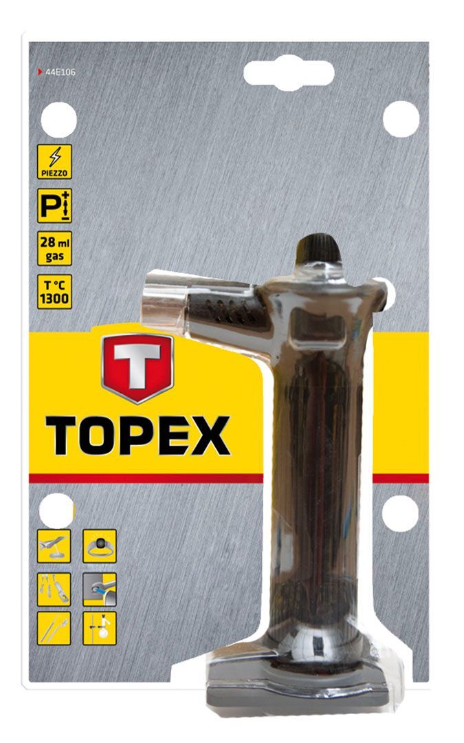 Паяльник газовый TOPEX, пьезоподжиг, 28 мл, t пламя 1300°C (44E106)