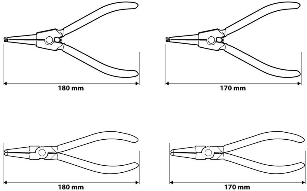 Щипці для стопорних кілець Neo Tools набір 4 шт. CrV 2х170мм та 2х180мм (01-097)