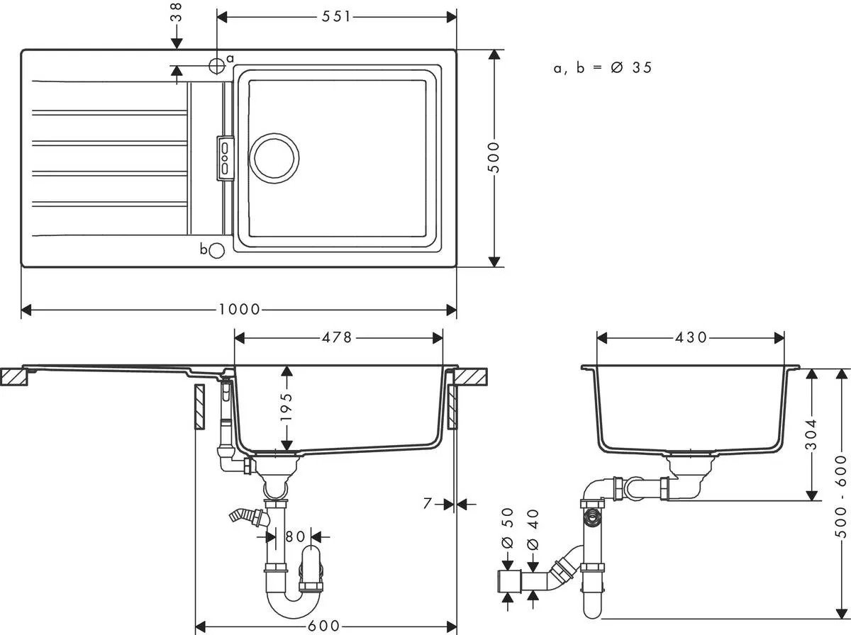 Мийка кухонна Hansgrohe накладна S520-F480 чорний графіт (43358170)