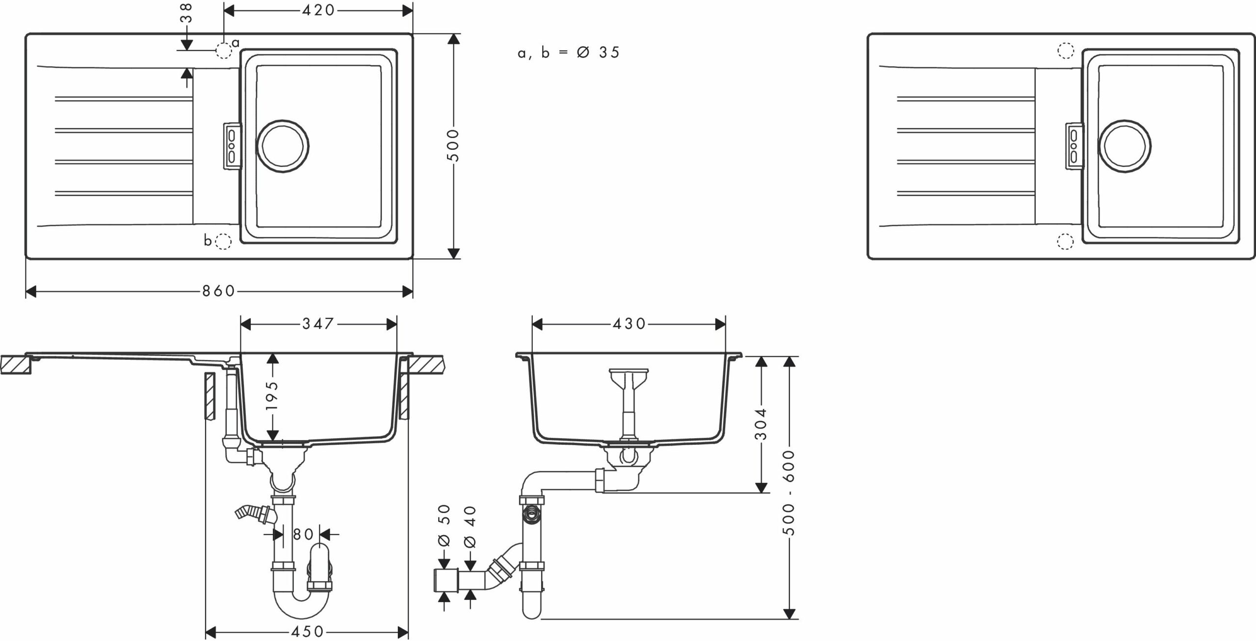 Мойка кухонная Hansgrohe накладная S520-F345 черный графит (43356170)