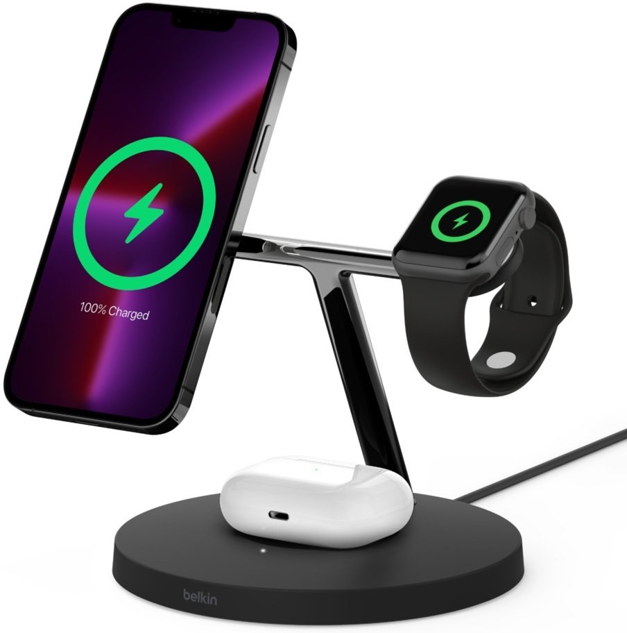 Бездротовий зарядний пристрій Belkin 3in1 MagSafe iPhone Wireless Charger Black (WIZ017VFBK)