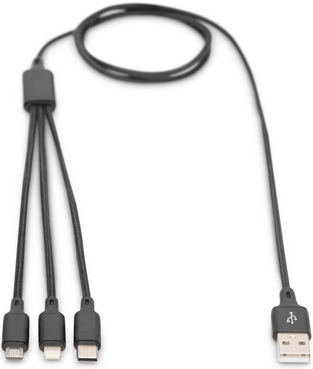 Кабель DIGITUS 3in1 USB-А – Type-C + microUSB + Lightning 1m Black (AK-300160-010-S)