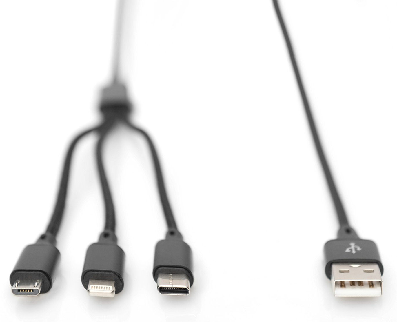 Кабель DIGITUS 3in1 USB-А – Type-C + microUSB + Lightning 1m Black (AK-300160-010-S)