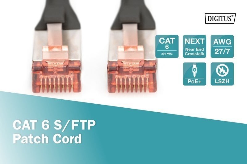 Патч-корд DIGITUS CAT 6 S-FTP, 0.25м, AWG 27/7, LSZH, чорний (DK-1644-0025/BL)