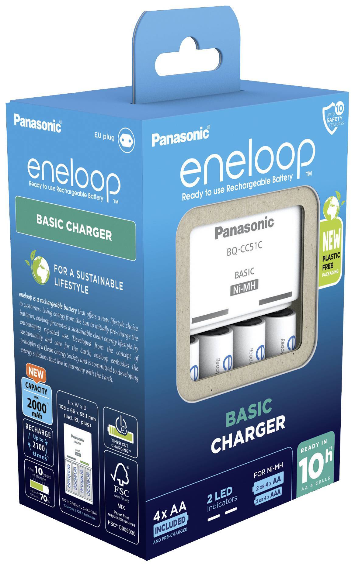 Зарядний пристрій Basic Charger + Акумулятор Eneloop NI-MH AA 2000 мАг, 4 шт. (K-KJ51MCD40E)