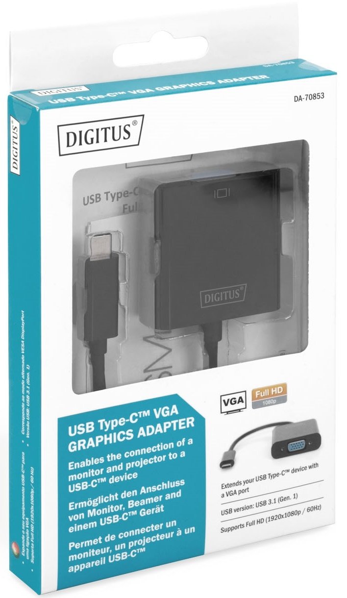 Адаптер DIGITUS USB-C – VGA Full HD, M/F, 0.15 m (DA-70853)