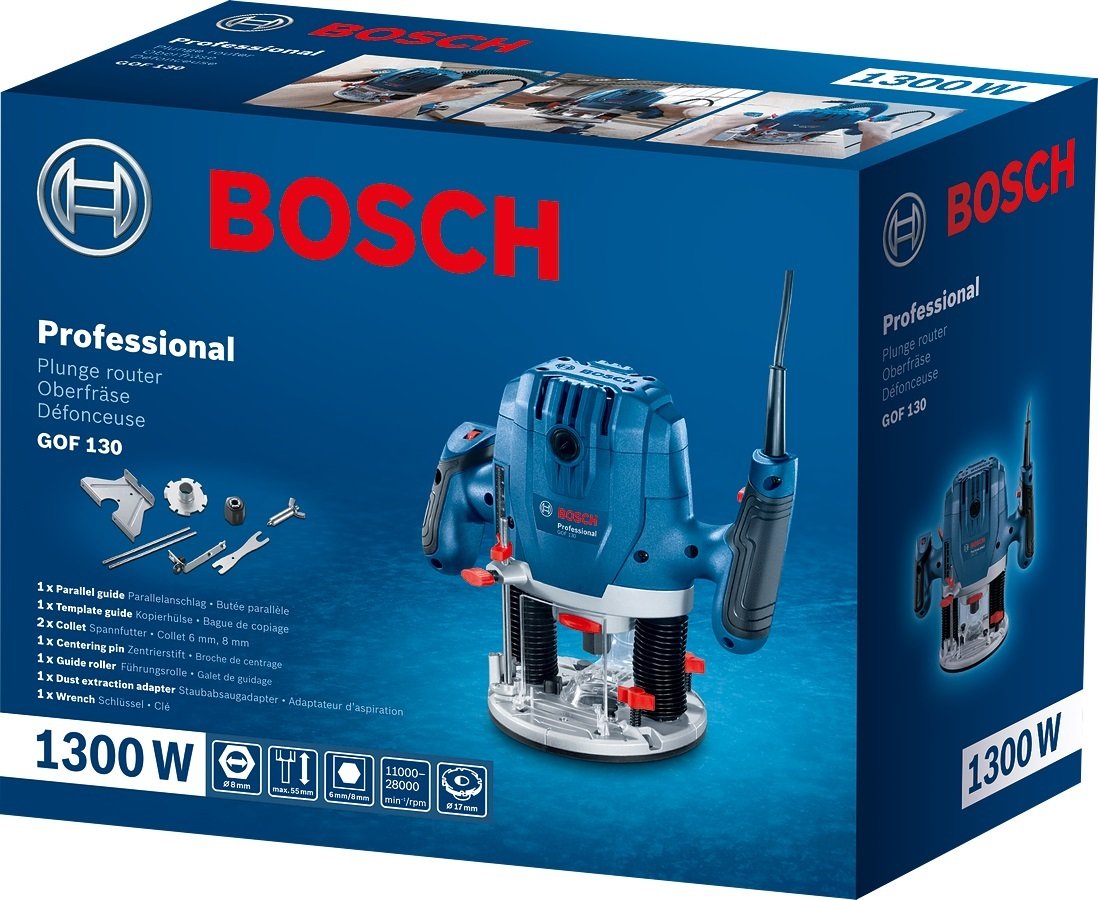 Фрезер Bosch GOF 130, 1300Вт, 11000-28000 об/хв, цанга 6 та 8мм, 3.5кг