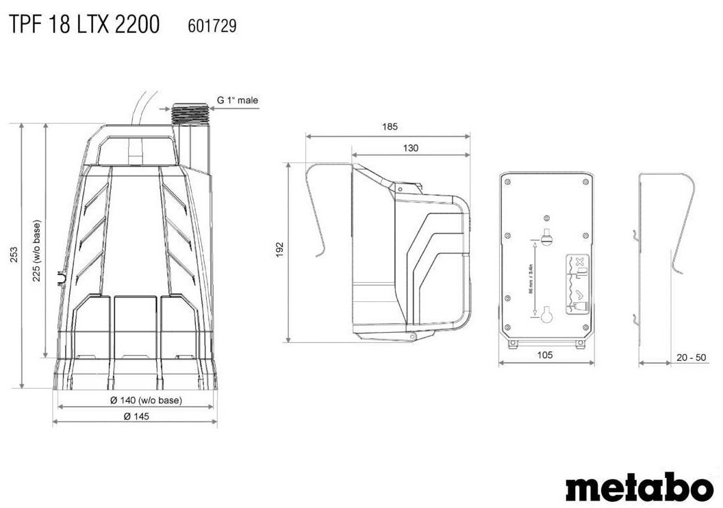 Насос занурювальний Metabo TPF 18 LTX 2200, Li-Power/LiHD, 18В, без АКБ та ЗП (601729850)