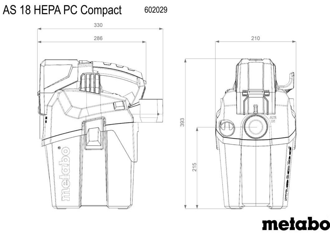 Промисловий пилосос Metabo AS 18 HEPA PC COMPACT, 18В, без АКБ та ЗП (602029850)