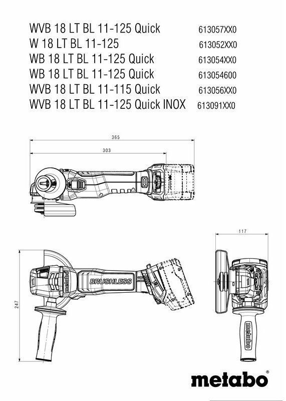 Шлифмашина угловая аккумуляторная Metabo WVB 18 LT BL 11-125, 125мм, 18В (613057850)