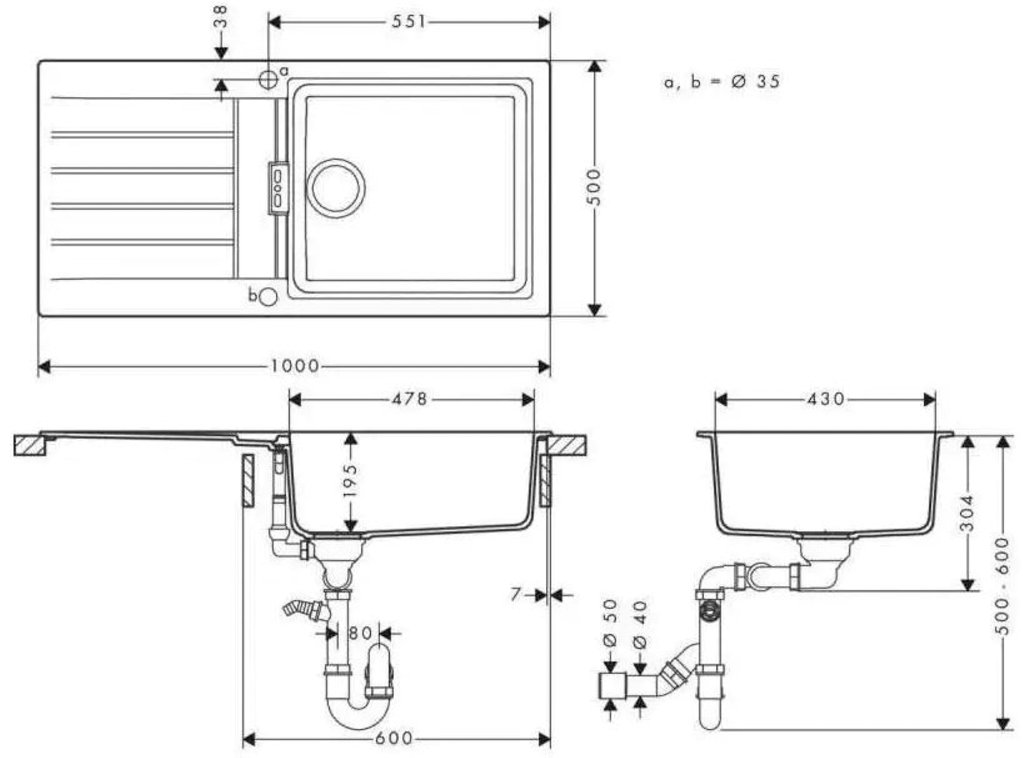 Мийка кухонна Hansgrohe S52, сірий камінь (43358290)