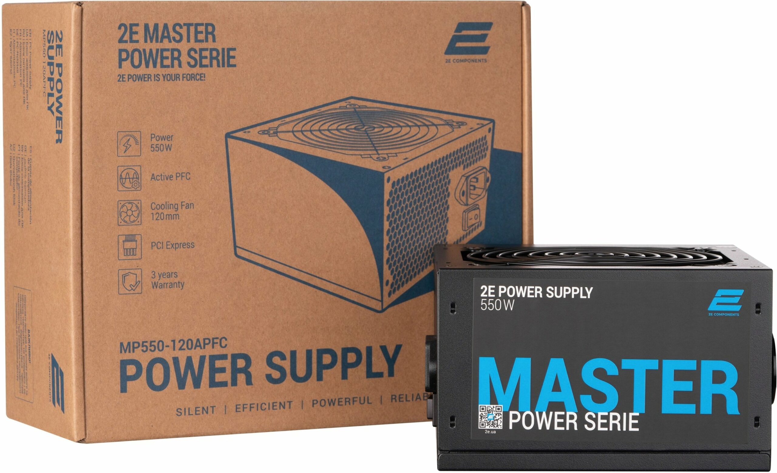 Блок живлення 2E MASTER POWER (550W),>80%, 80+ White, 120mm, 1xMB 24pin(20+4), 1xCPU 8pin(4+4), 3xMolex, 5xSATA, 2xPC