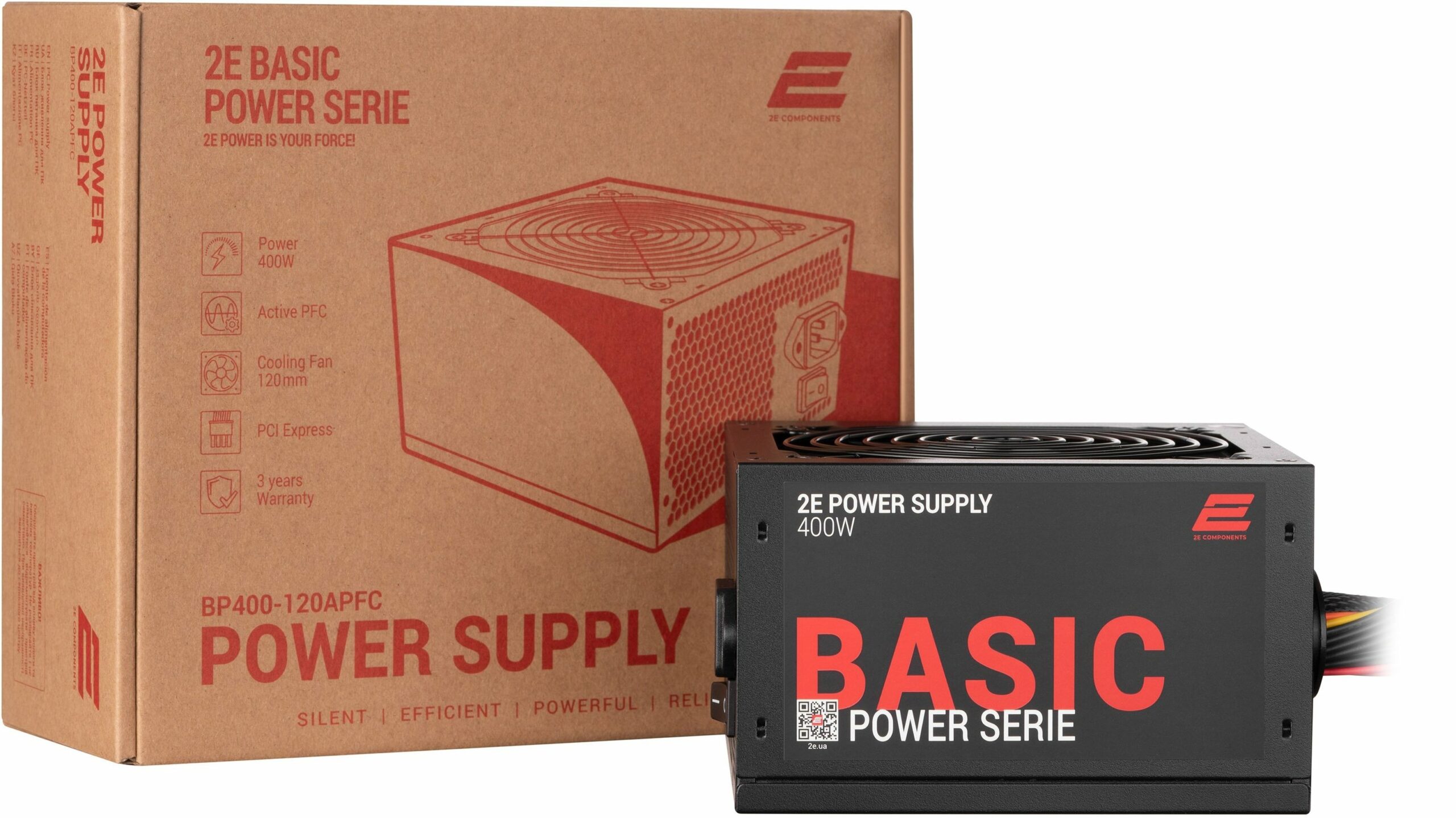 Блок живлення 2E BASIC POWER (400W), 80%, 120mm, 1xMB 24pin(20+4), 1xCPU 8pin(4+4), 3xMolex, 4xSATA, 1xPCIe 8pin(6+2)