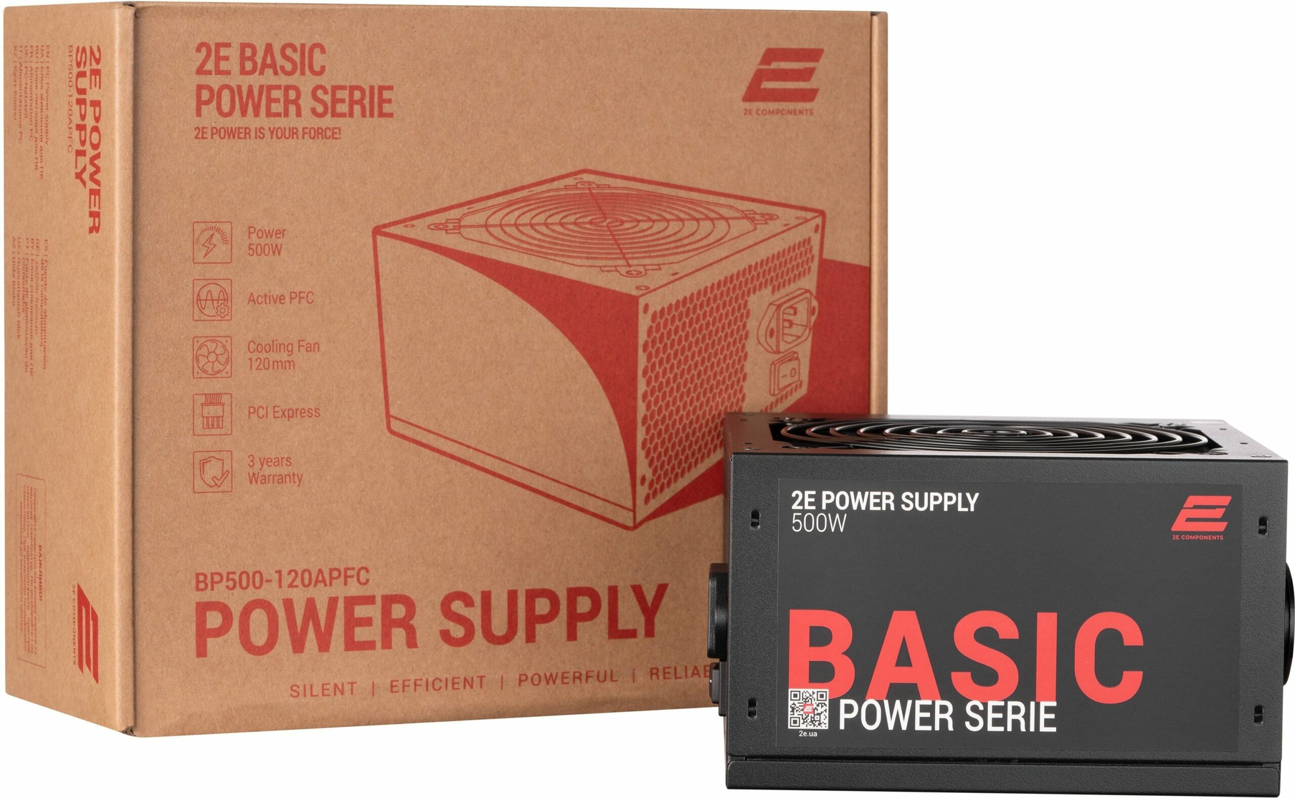 Блок живлення 2E BASIC POWER (500W), 80%, 120mm, 1xMB 24pin(20+4), 1xCPU 8pin(4+4), 3xMolex, 4xSATA, 2xPCIe 8pin(6+2)