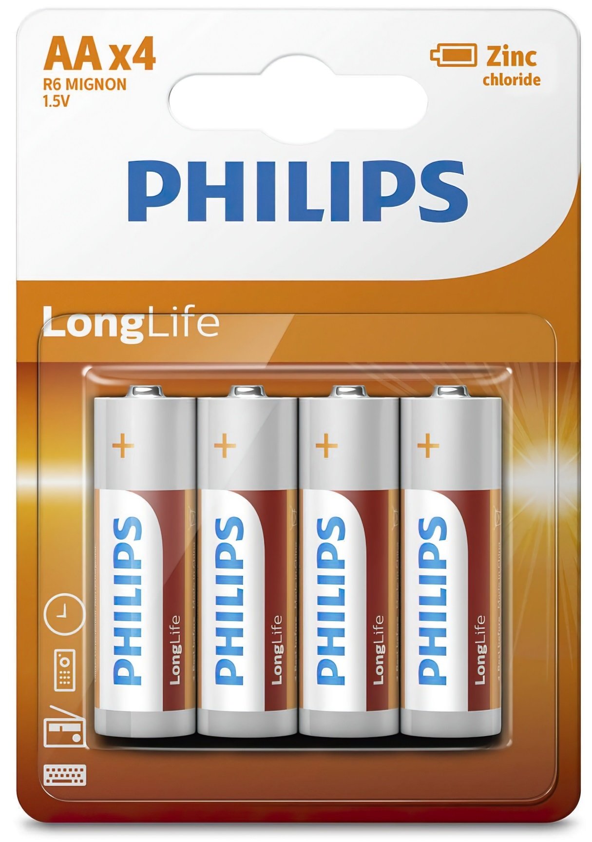 Батарейка Philips LongLife Zinc Carbon AA BLI 4 (R6L4B/10)