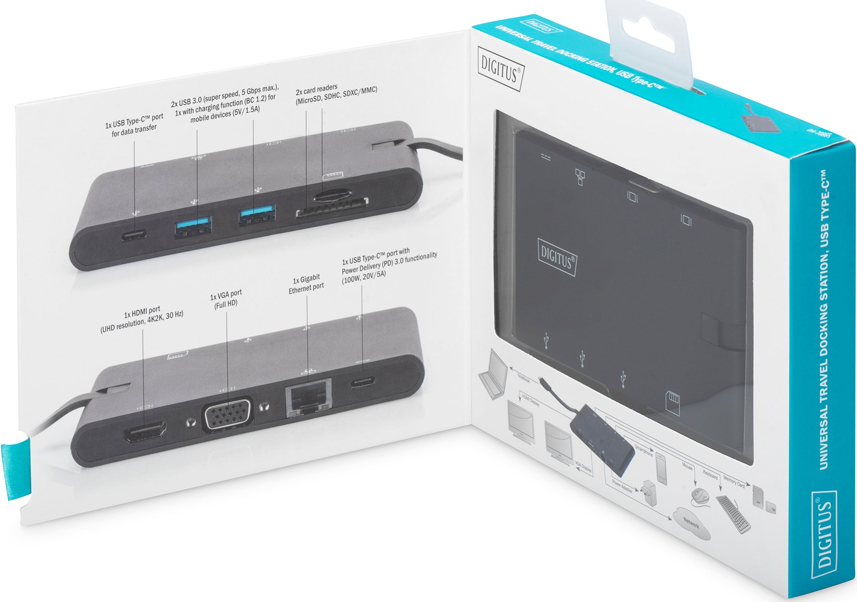 Док-станція DIGITUS Travel USB-C, 9 Port (DA-70865)