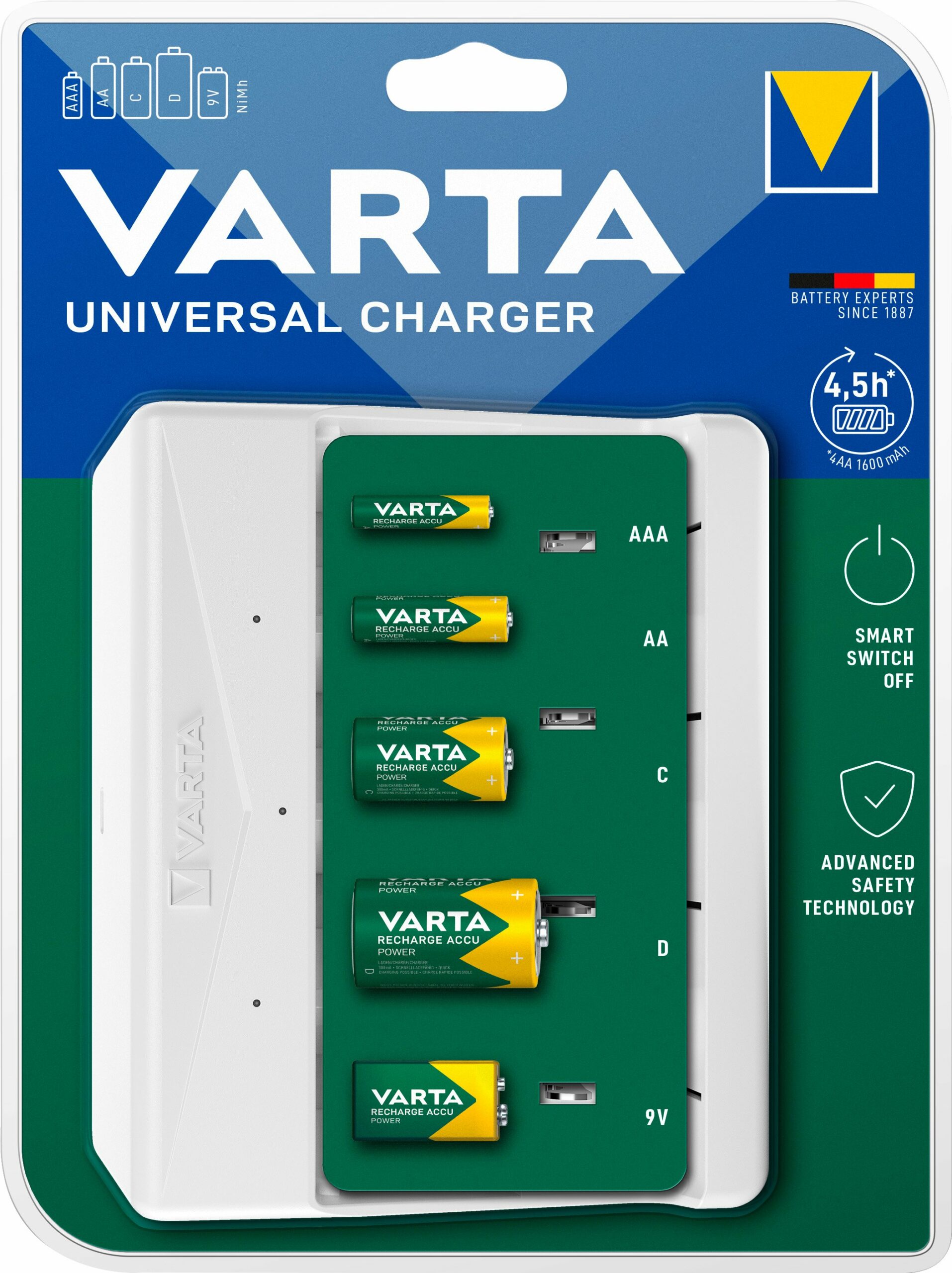 Зарядний пристрій VARTA Universal Charger, для АА/ААА/C/D, 9V акумуляторів (57658101401)