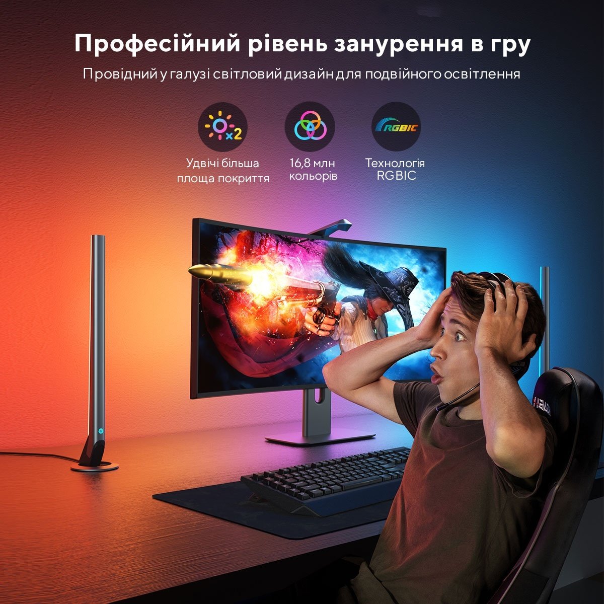 Набір адаптивного підсвічування Govee H604A DreamView G1 Pro Gaming Light 24-29'' RGB Сірий (B604A311)