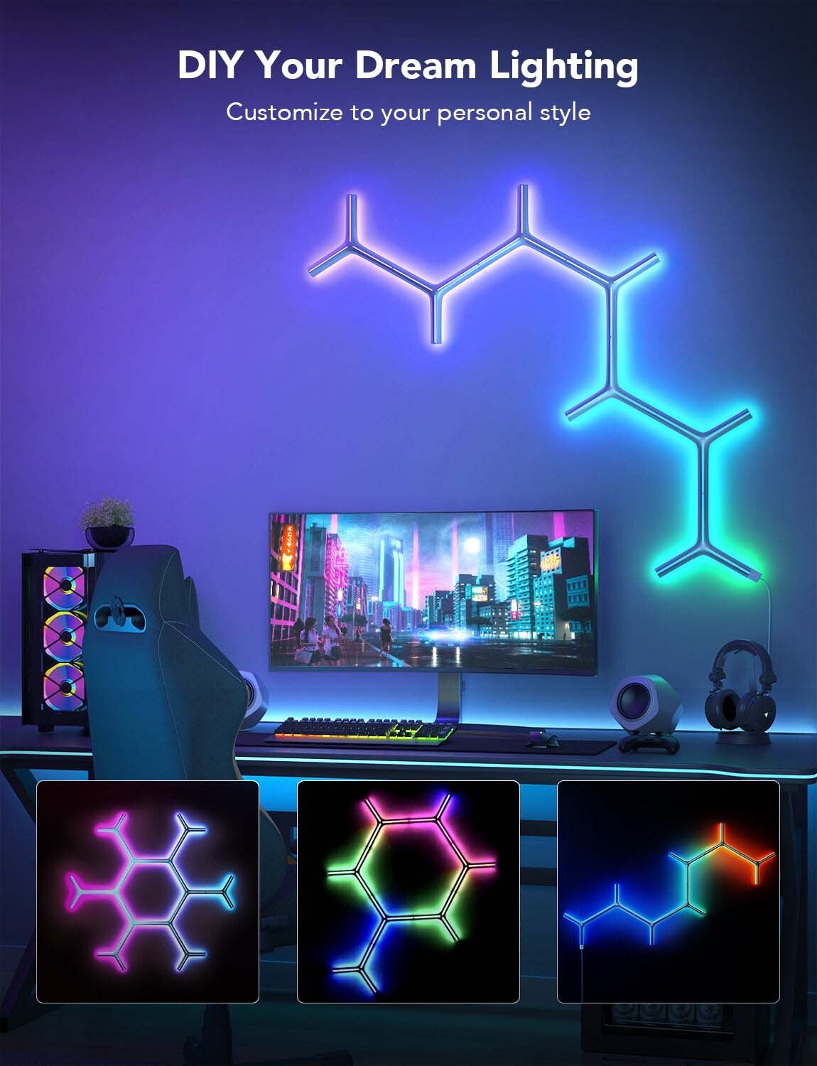 Набір настінних світильників Govee H6065 Y Shape Light Panel 7шт RGB Білий (H6065301)