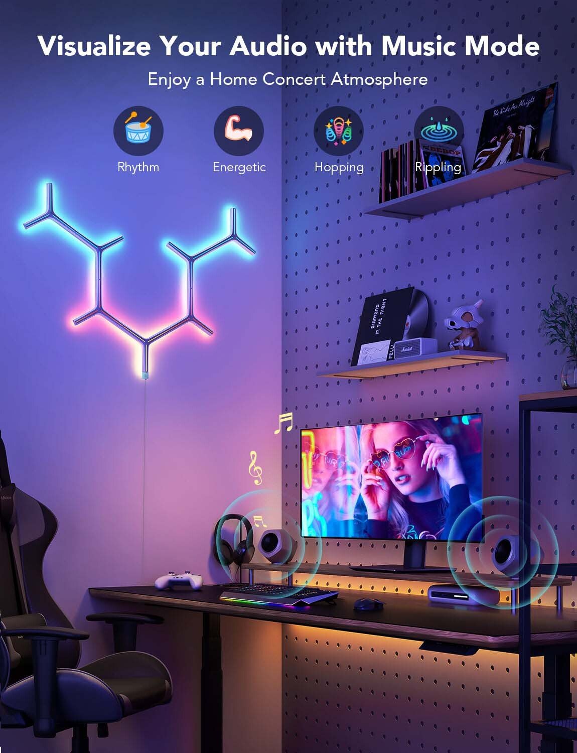 Набір настінних світильників Govee H6065 Y Shape Light Panel 7шт RGB Білий (H6065301)