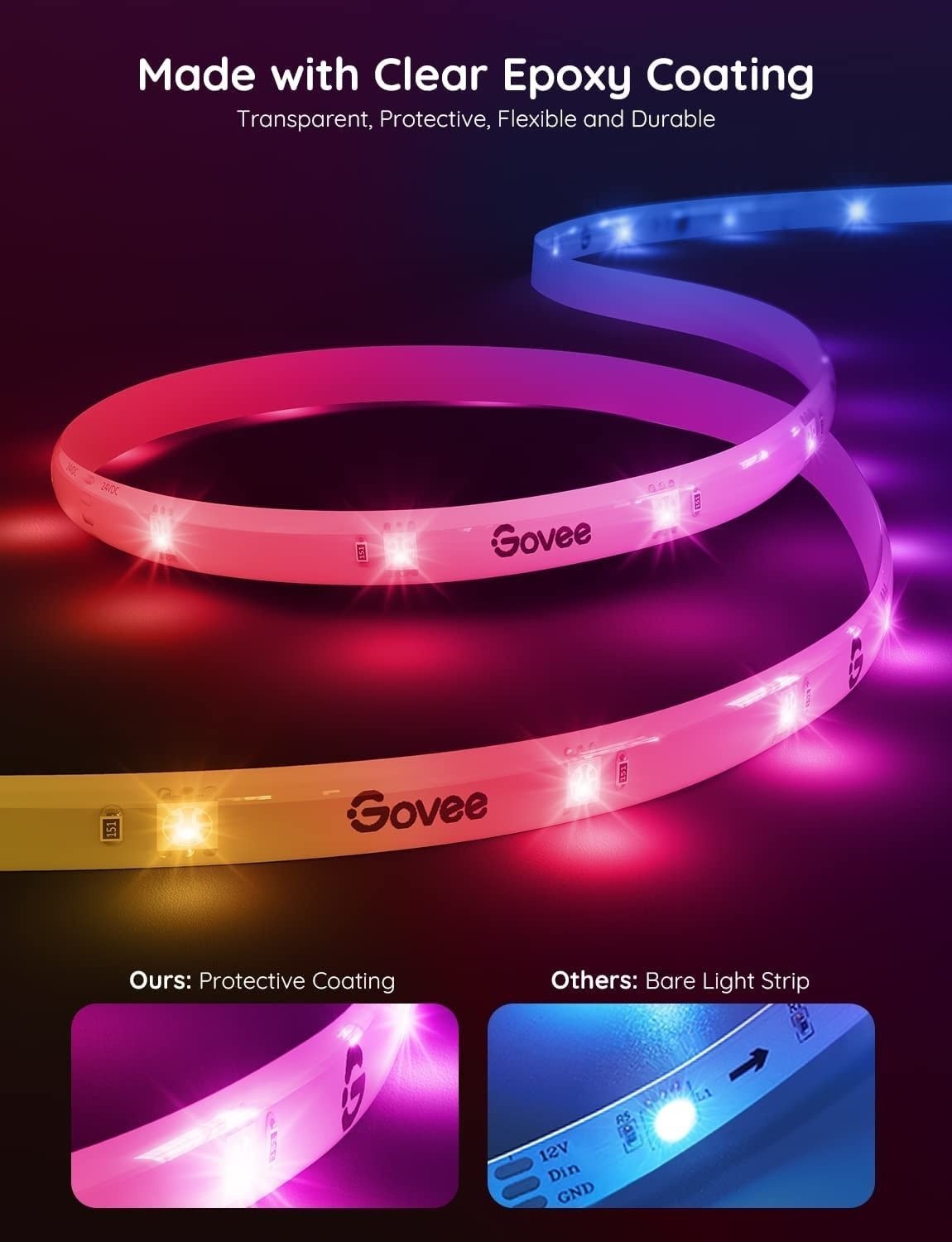 Стрічка світлодіодна розумна Govee H619 RGBIC Basiз Wi-Fi + Bluetooth LED Strip Light With Protective Coating 5м Білий (H61