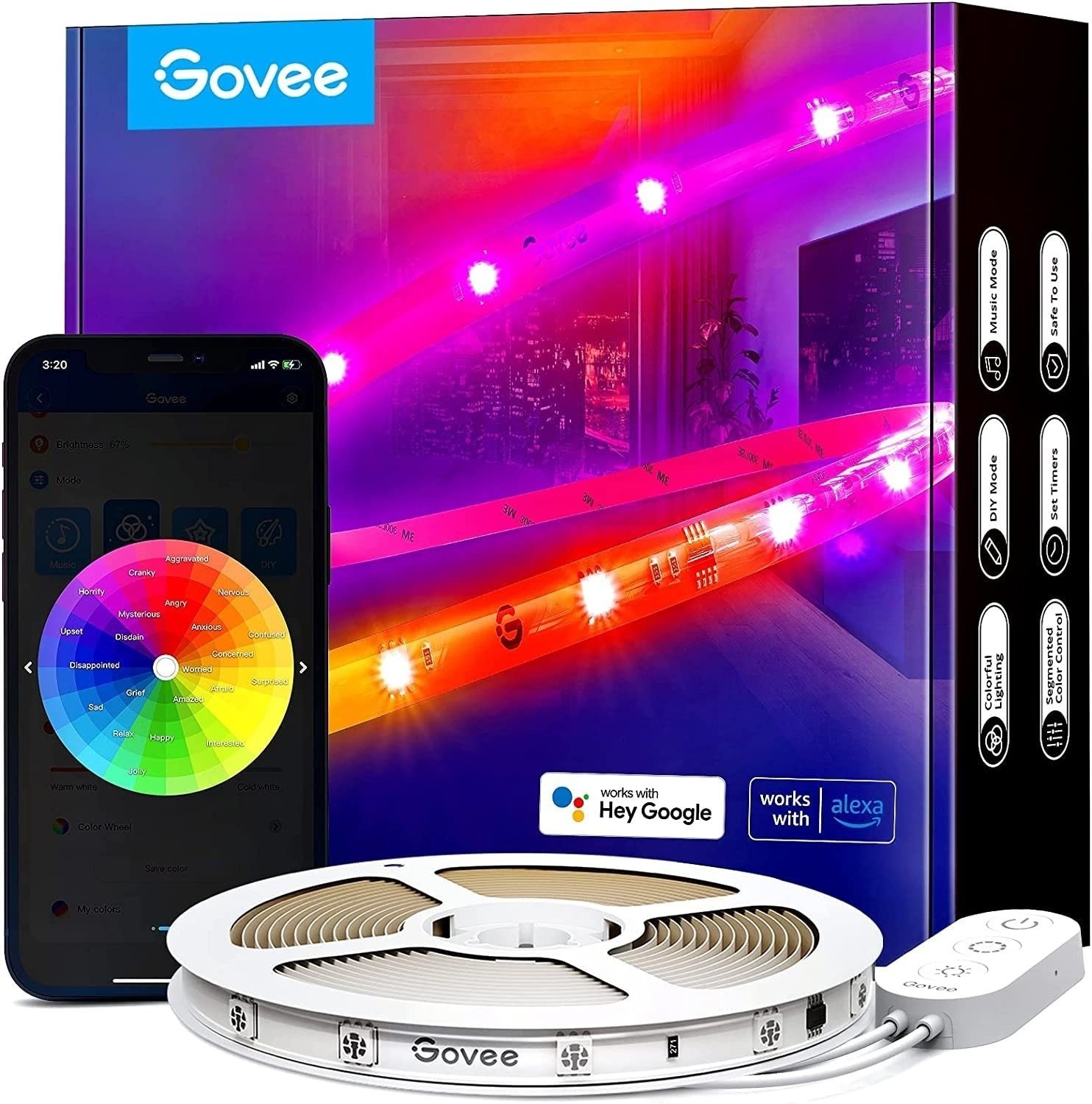 Стрічка світлодіодна розумна Govee H619 RGBIC Basiз Wi-Fi + Bluetooth LED Strip Light With Protective Coating 5м Білий (H61