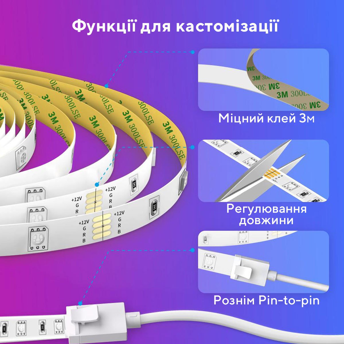 Стрічка світлодіодна розумна Govee H6110 RGB Smart Wi-Fi + Bluetooth LED Strip Lights 10м Білий (H61103A1)