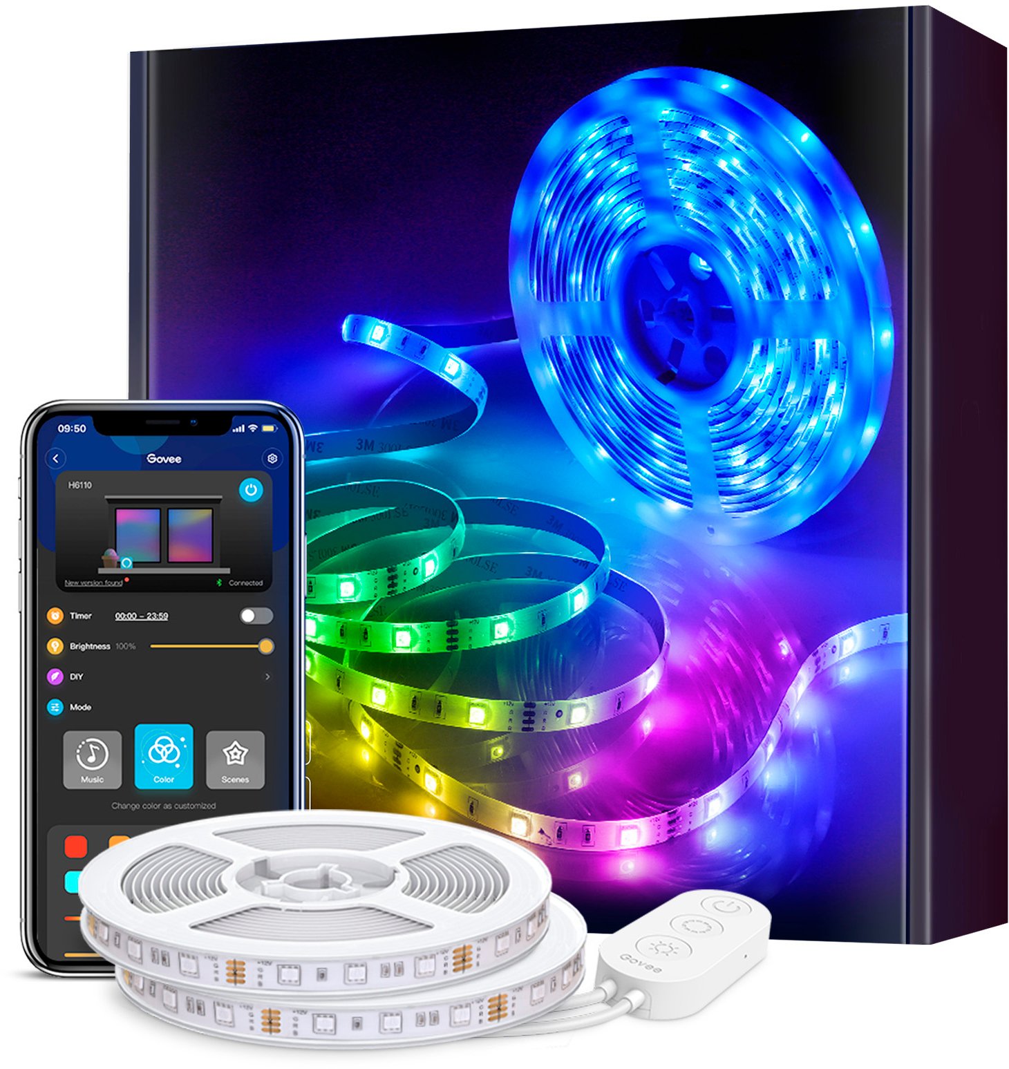 Стрічка світлодіодна розумна Govee H6110 RGB Smart Wi-Fi + Bluetooth LED Strip Lights 10м Білий (H61103A1)